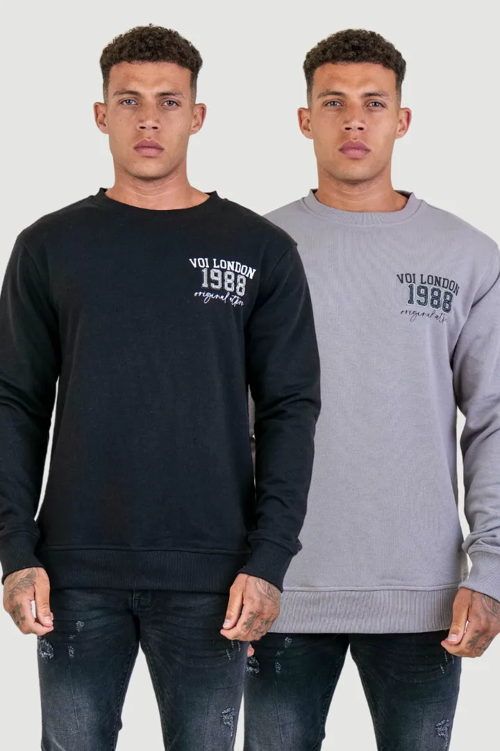 2 Pack Clarendon Regular Fit Fleece Crew Sweatshirt - Black / Grey