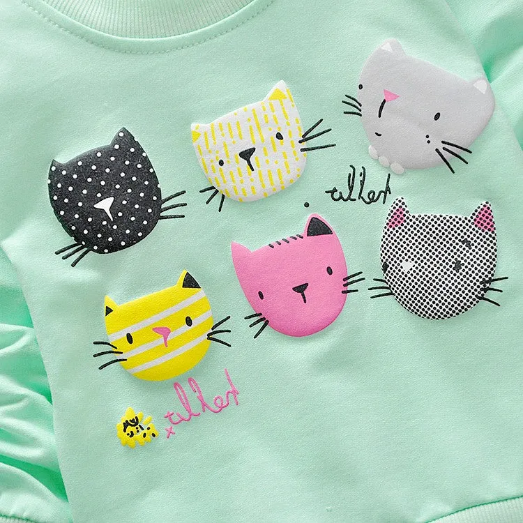 6 Cats Long Sleeves Sweater Girls Kids T-Shirt Clothes