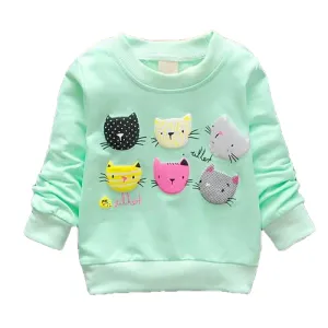 6 Cats Long Sleeves Sweater Girls Kids T-Shirt Clothes