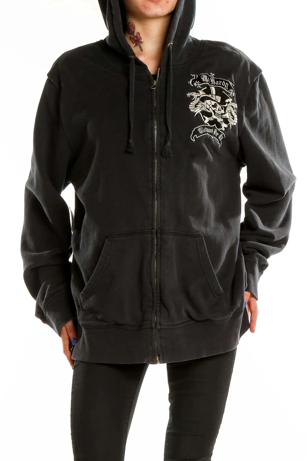 Black Graphic Zip-Up Hoodie