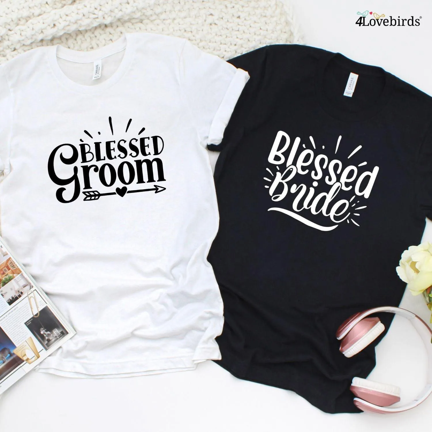 Blessed Bride & Groom Matched Set - Perfect as Engagement Announcements or Honeymoon Outfits!