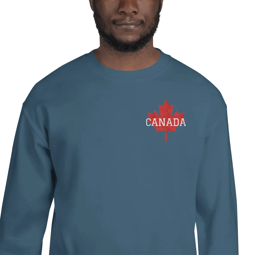 Bold CANADA Maple Leaf Embroidered Unisex Crew Neck Sweatshirt