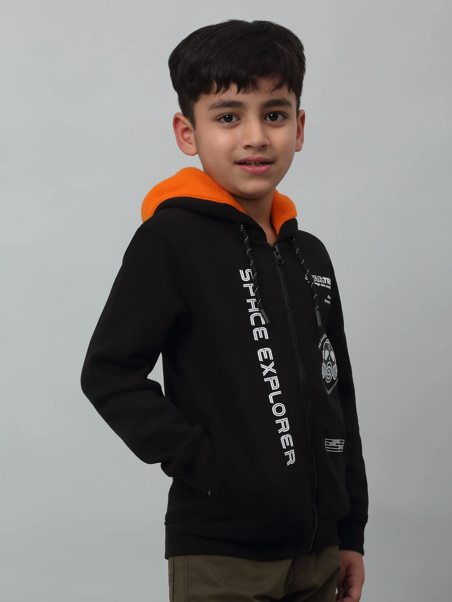 Boys Casual Black Full Sleeve Cardigan Sweatshirt