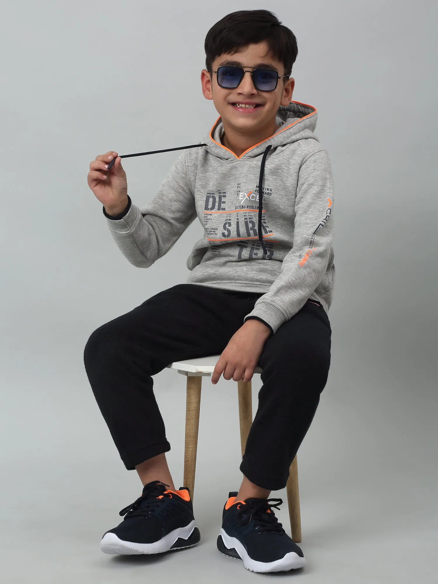 Boys Casual Grey Melange Full Sleeve Hoodie Pullover Sweatshirt