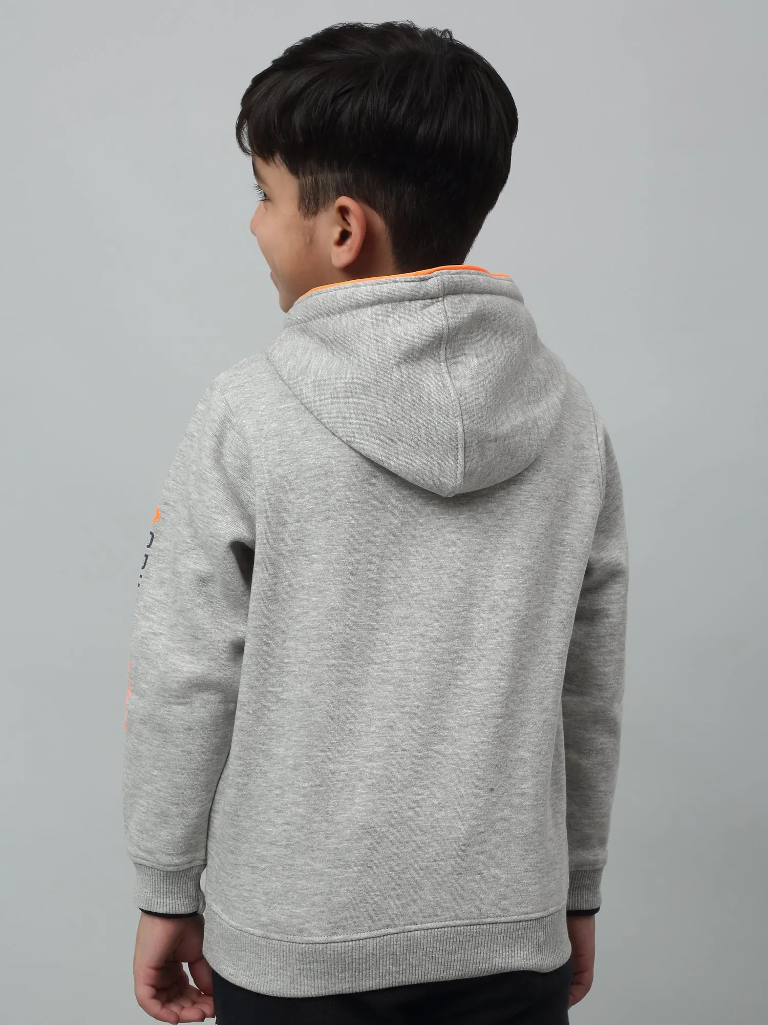 Boys Casual Grey Melange Full Sleeve Hoodie Pullover Sweatshirt