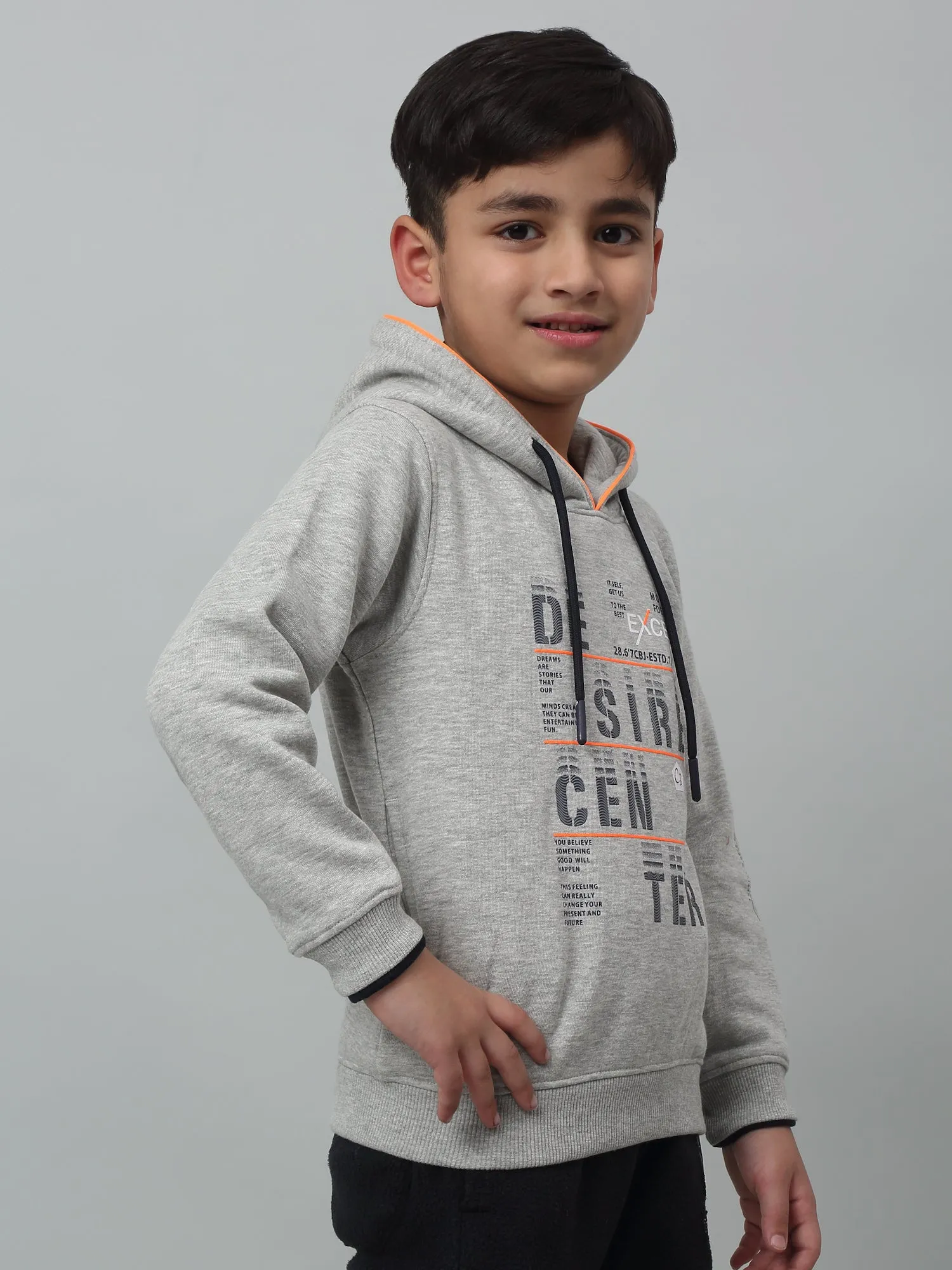 Boys Casual Grey Melange Full Sleeve Hoodie Pullover Sweatshirt