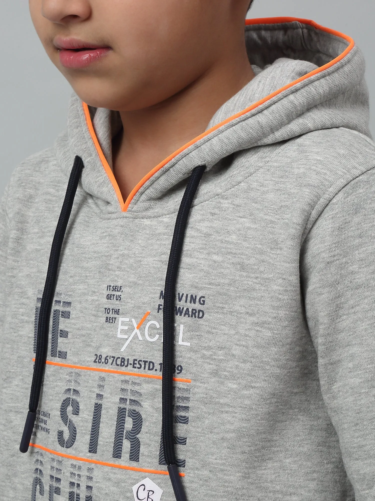 Boys Casual Grey Melange Full Sleeve Hoodie Pullover Sweatshirt