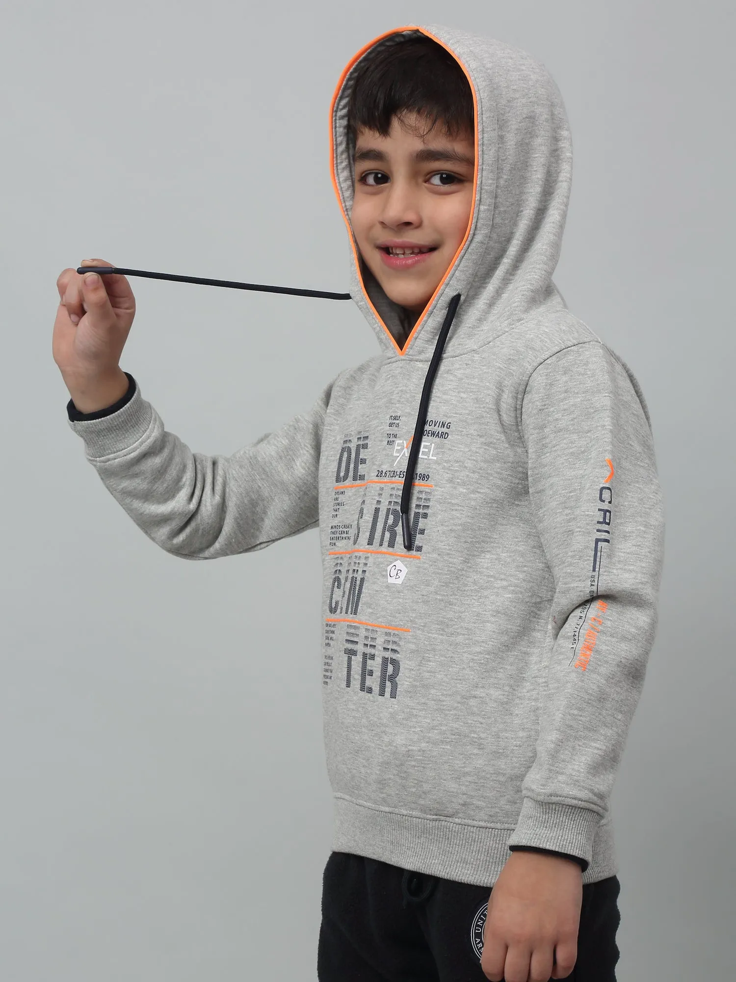 Boys Casual Grey Melange Full Sleeve Hoodie Pullover Sweatshirt