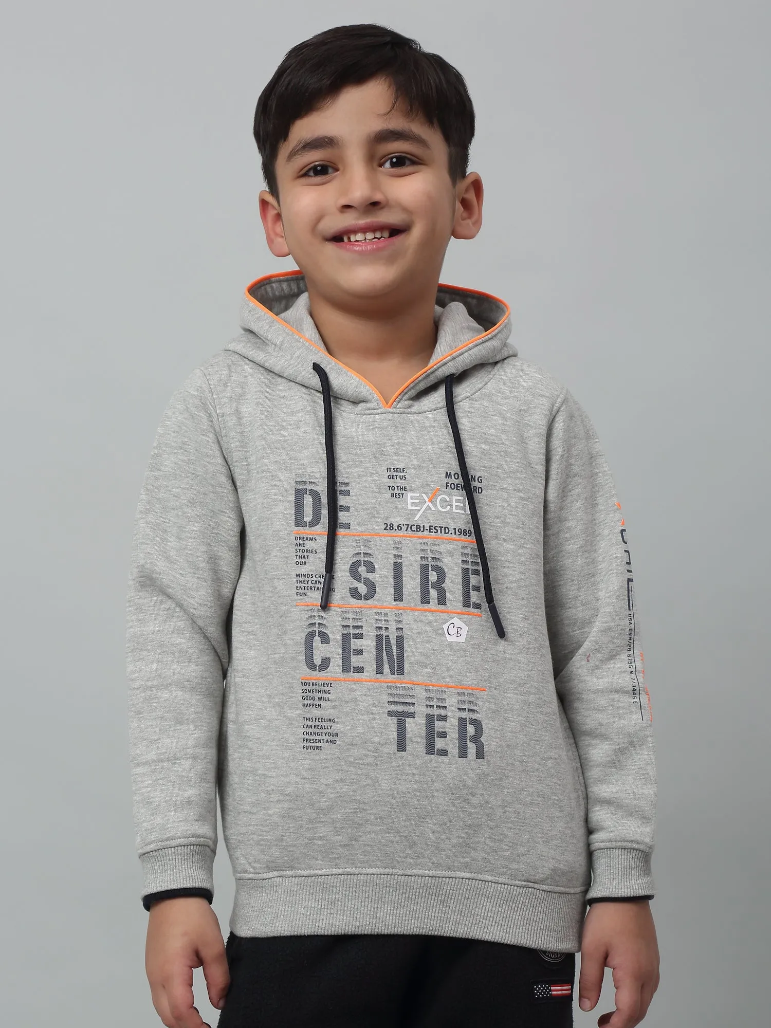 Boys Casual Grey Melange Full Sleeve Hoodie Pullover Sweatshirt