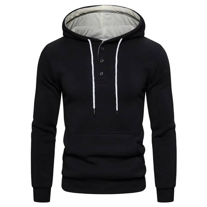 Buttoned Cotton Fleece Casual Hoodie