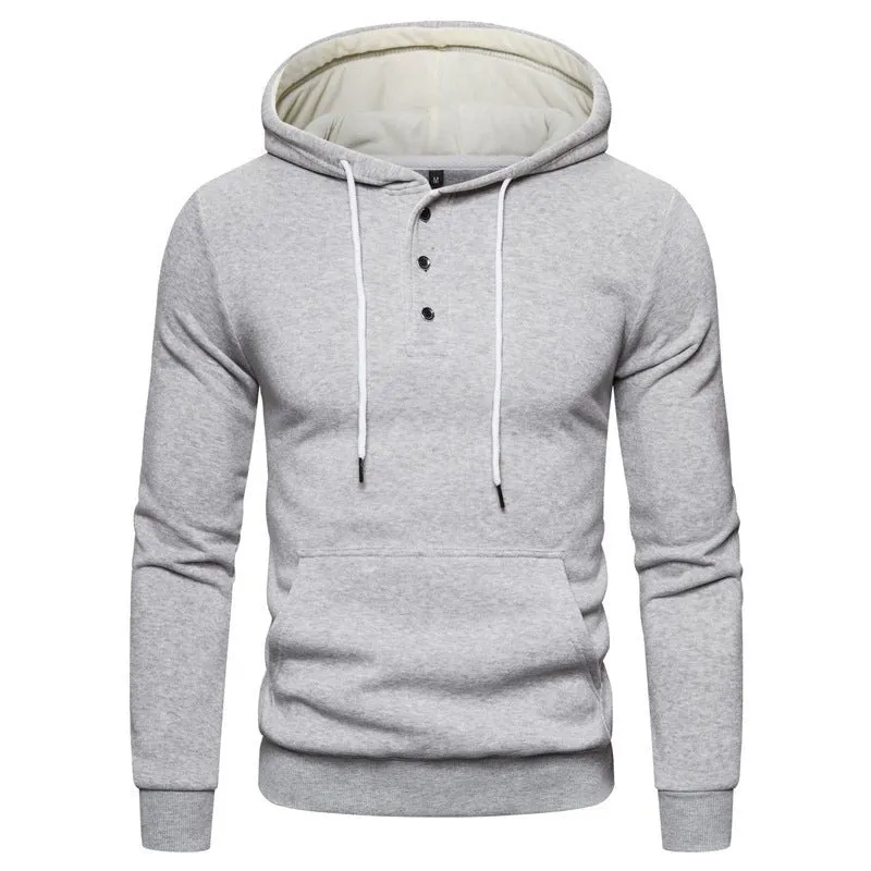 Buttoned Cotton Fleece Casual Hoodie