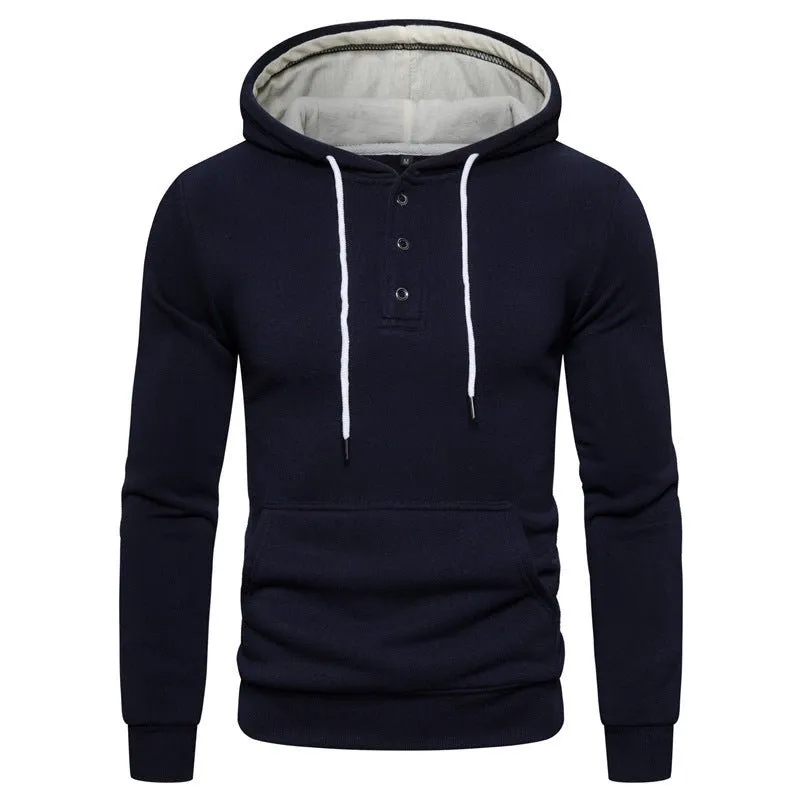 Buttoned Cotton Fleece Casual Hoodie