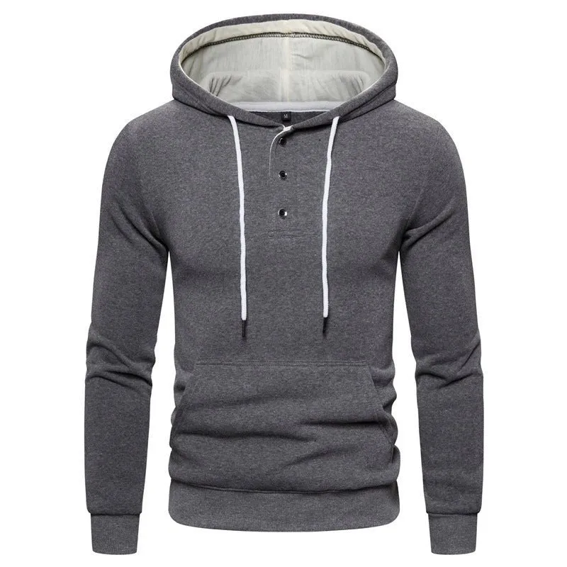 Buttoned Cotton Fleece Casual Hoodie