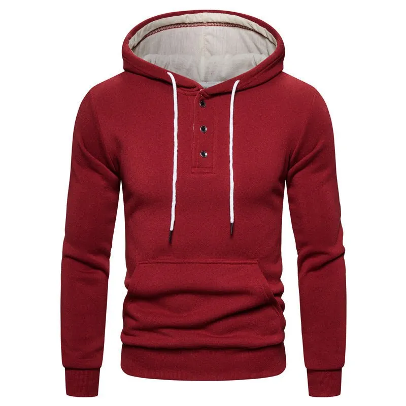 Buttoned Cotton Fleece Casual Hoodie