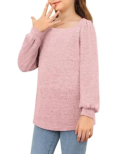 BZB Christmas Sweater for Kids Cute Puff Sleeve Square Neck Shirts Girls Light Blue Sweater Size 7-8