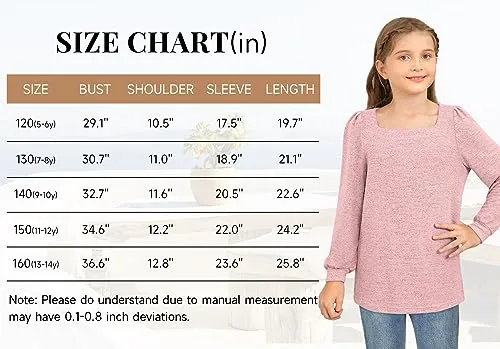 BZB Christmas Sweater for Kids Cute Puff Sleeve Square Neck Shirts Girls Light Blue Sweater Size 7-8