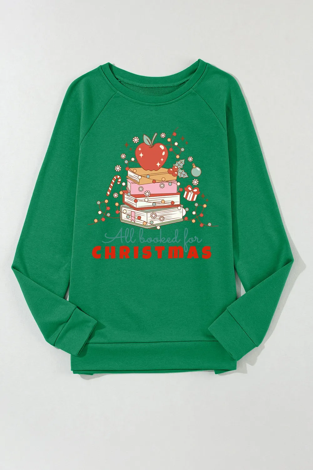 Christmas Plain Crew Neck Apple Pattern Pullover Sweatshirt