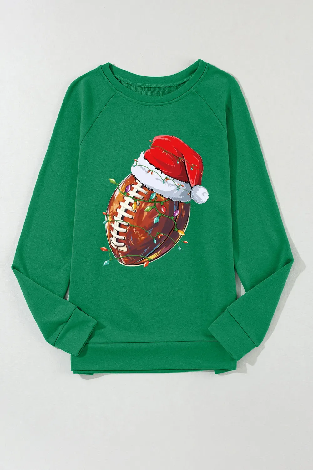 Christmas Ribbed Crew Neck Rugby Christmas Hat Pullover Sweatshirt