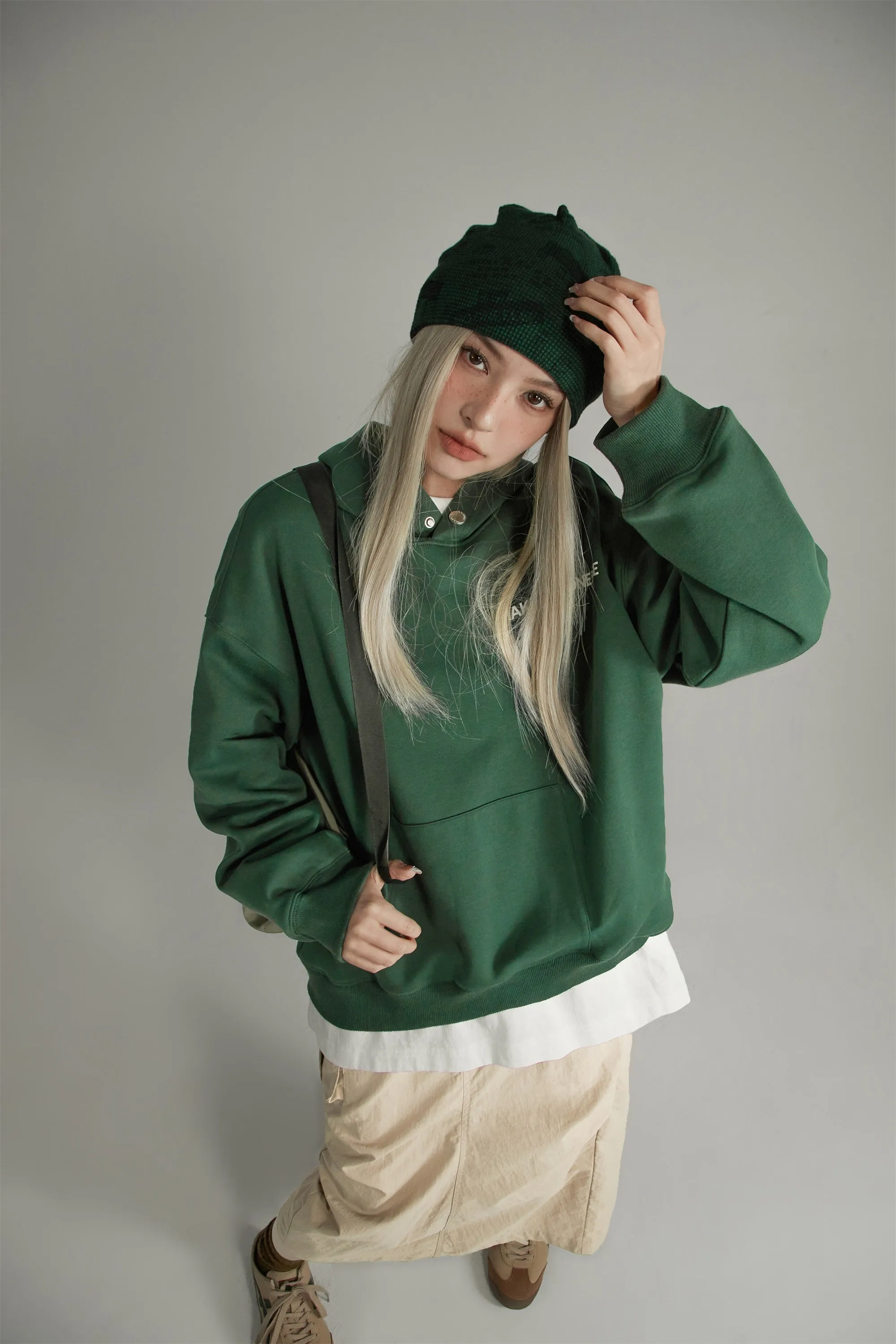 Colored Loose Fit Button Hoodie