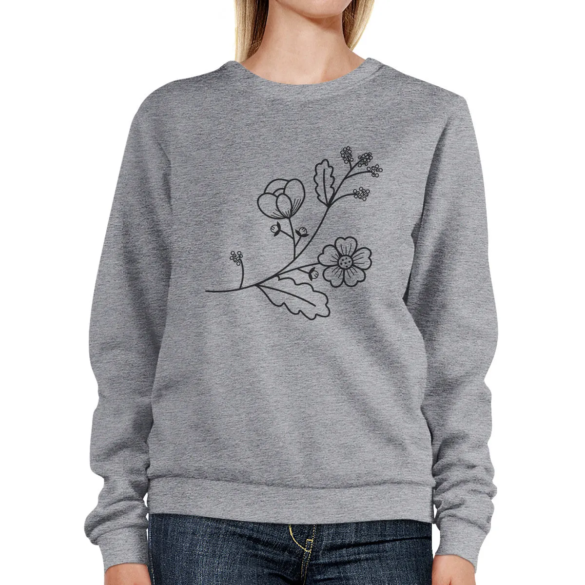 Flower Unisex Sweatshirts Flower Printed Round Neck Pullover Fleece