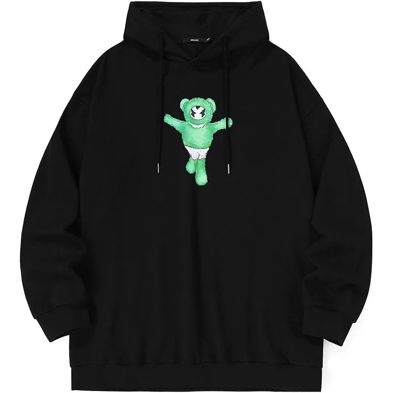 Funny Cartoon Bear Print Long Sleeve Hoodies