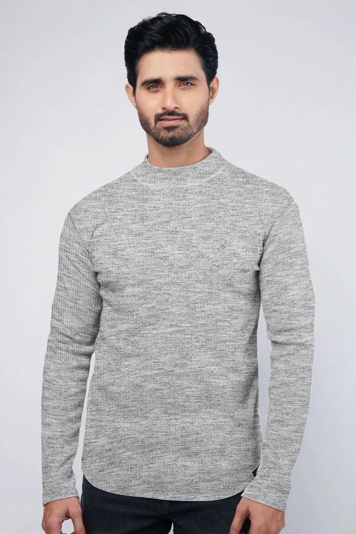 Grey Textured Mockneck Sweatshirt