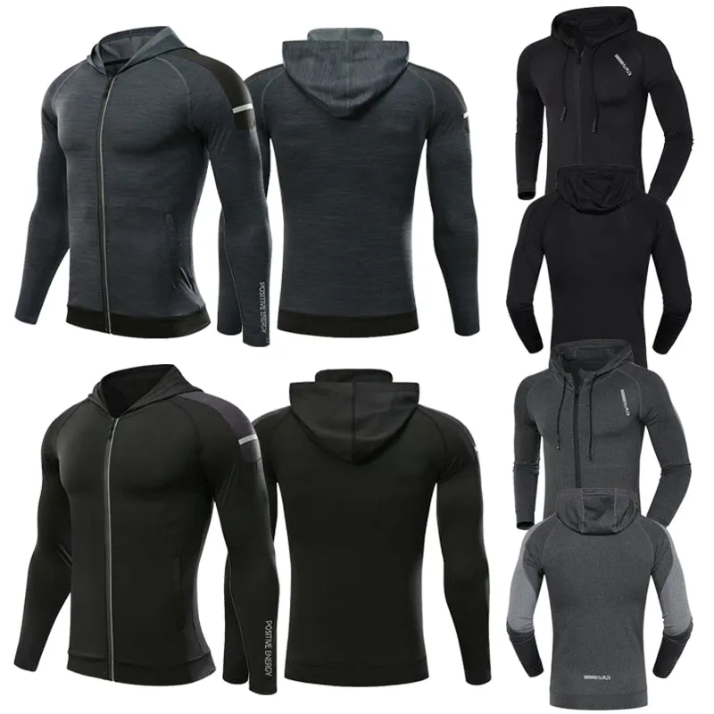 Gym Men's Running Hoodies Male Fitness Sport Jacket Workout Coat Sportswear Jogging Hooded Shirt Outdoor Sweatshirt