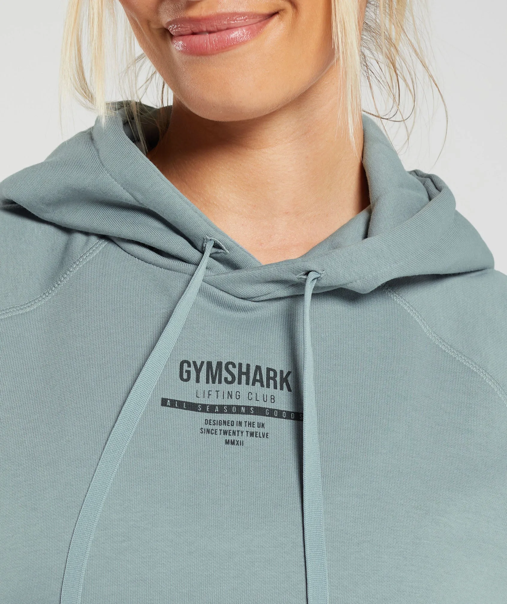 Gymshark Care Label Graphic Brushed Hoodie - Denim Grey