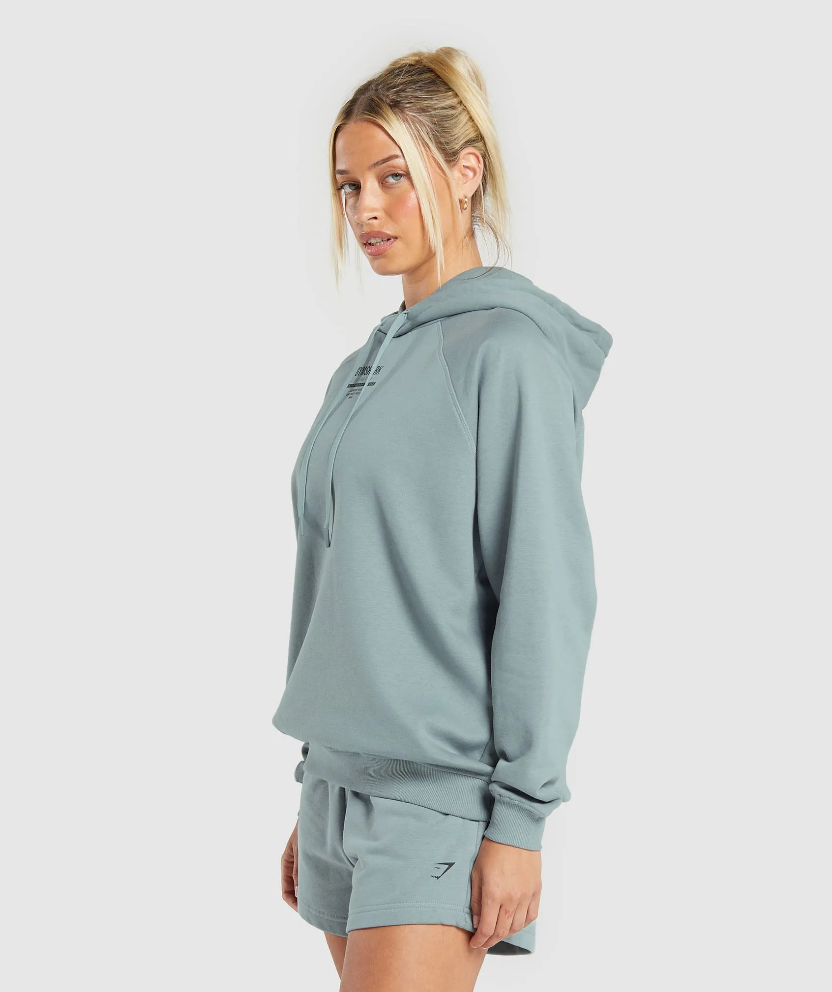 Gymshark Care Label Graphic Brushed Hoodie - Denim Grey