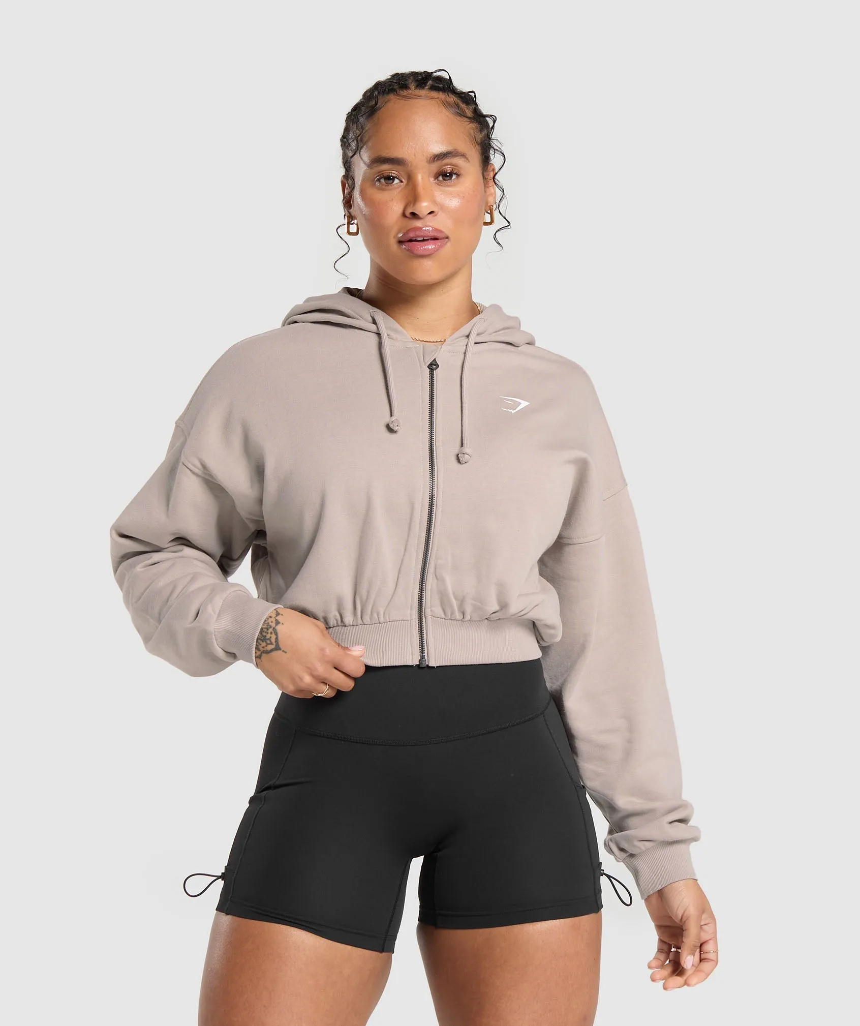 Gymshark Gymshark Power Midi Zip Hoodie - Stone Pink