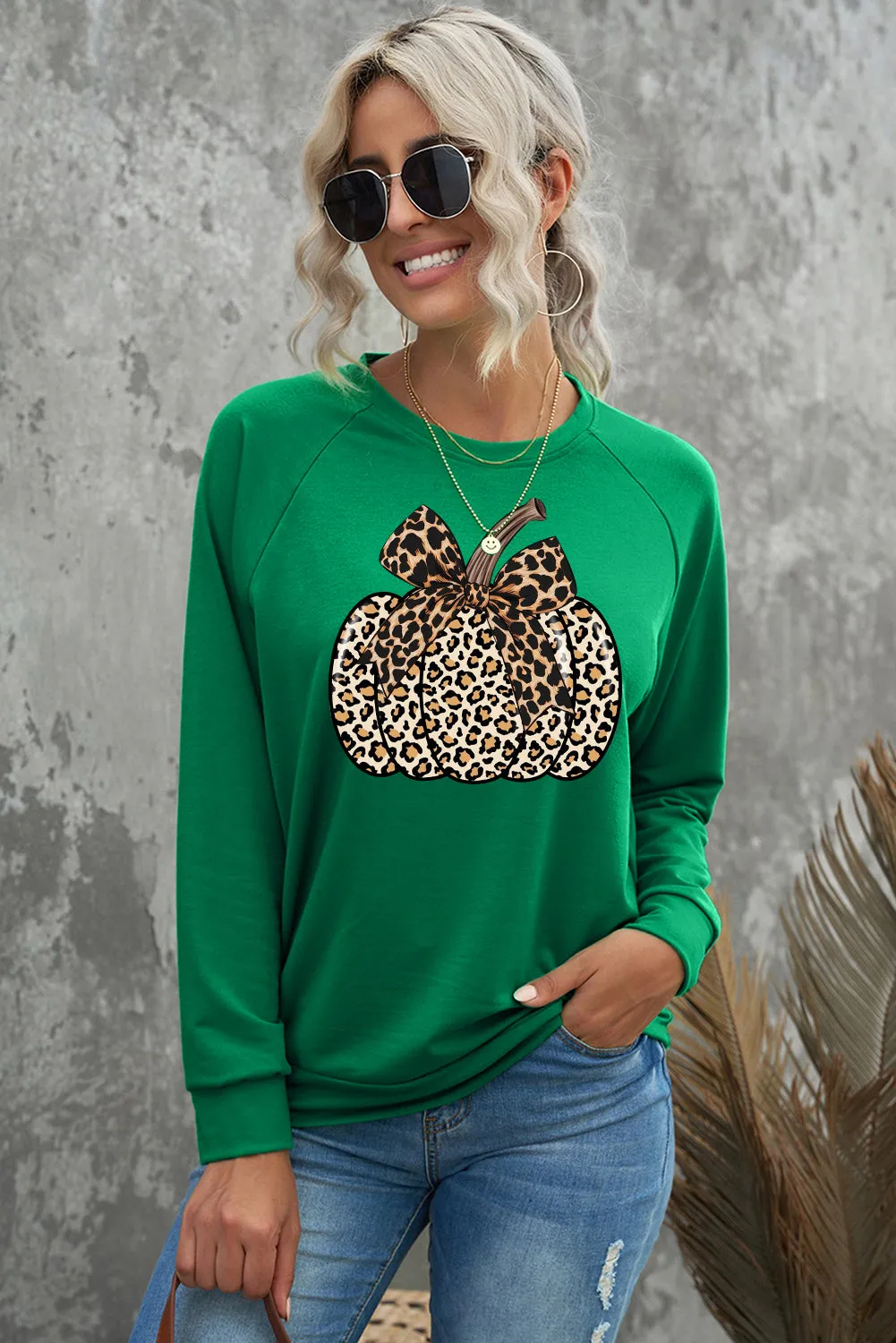 Halloween Plain Crew Neck Pumpkin Pattern Pullover Sweatshirt