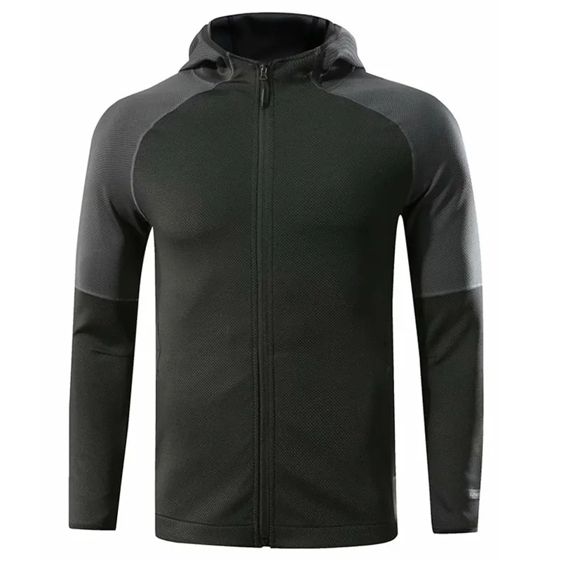 Hooded Fitness Sport Jacket Coat Men Quick Dry Running Jacket Zipper Hoody Sweatshirt Sportswear Gym Hoodies Training Clothing