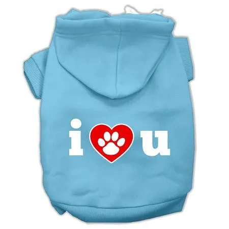 I Love U Screen Print Pet Hoodies Baby Blue Size Med (12)