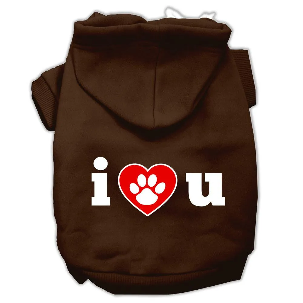 I Love U Screen Print Pet Hoodies Brown Size XL (16)