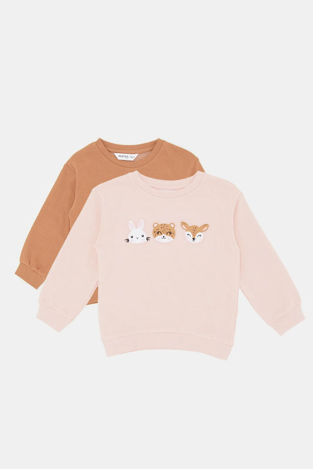 Infant Girls Pink And Tan Print Sweatshirt (Pack Of 2)