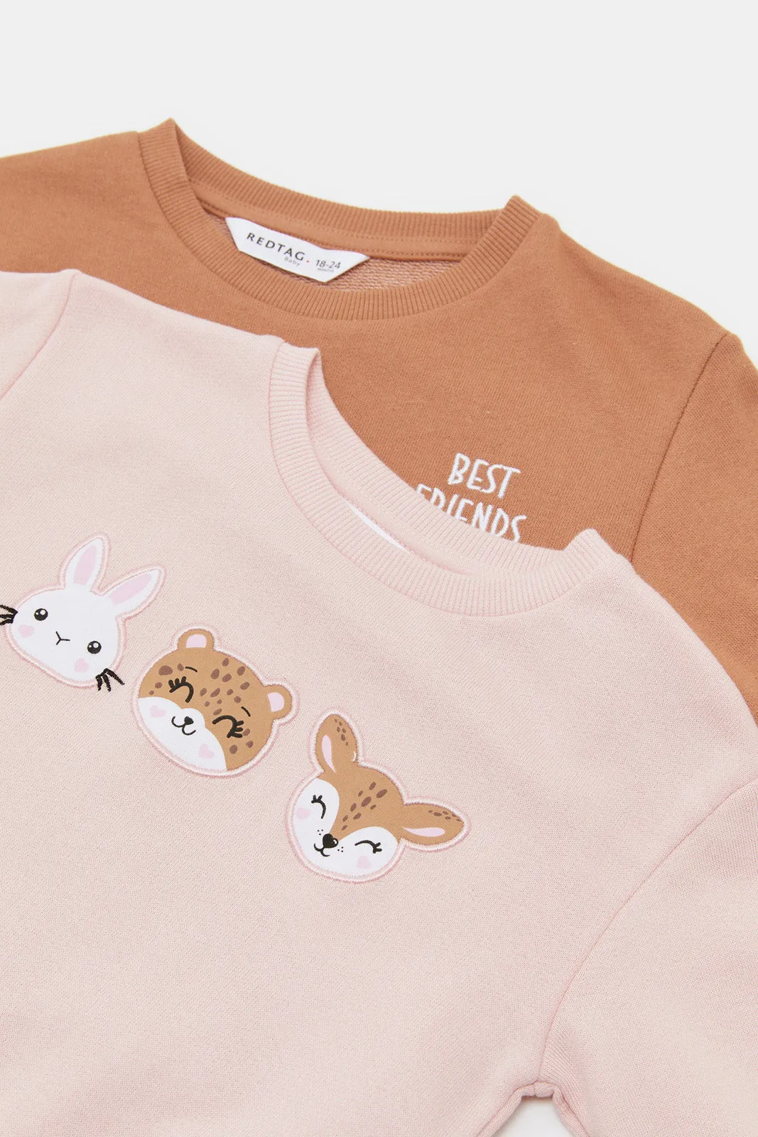 Infant Girls Pink And Tan Print Sweatshirt (Pack Of 2)