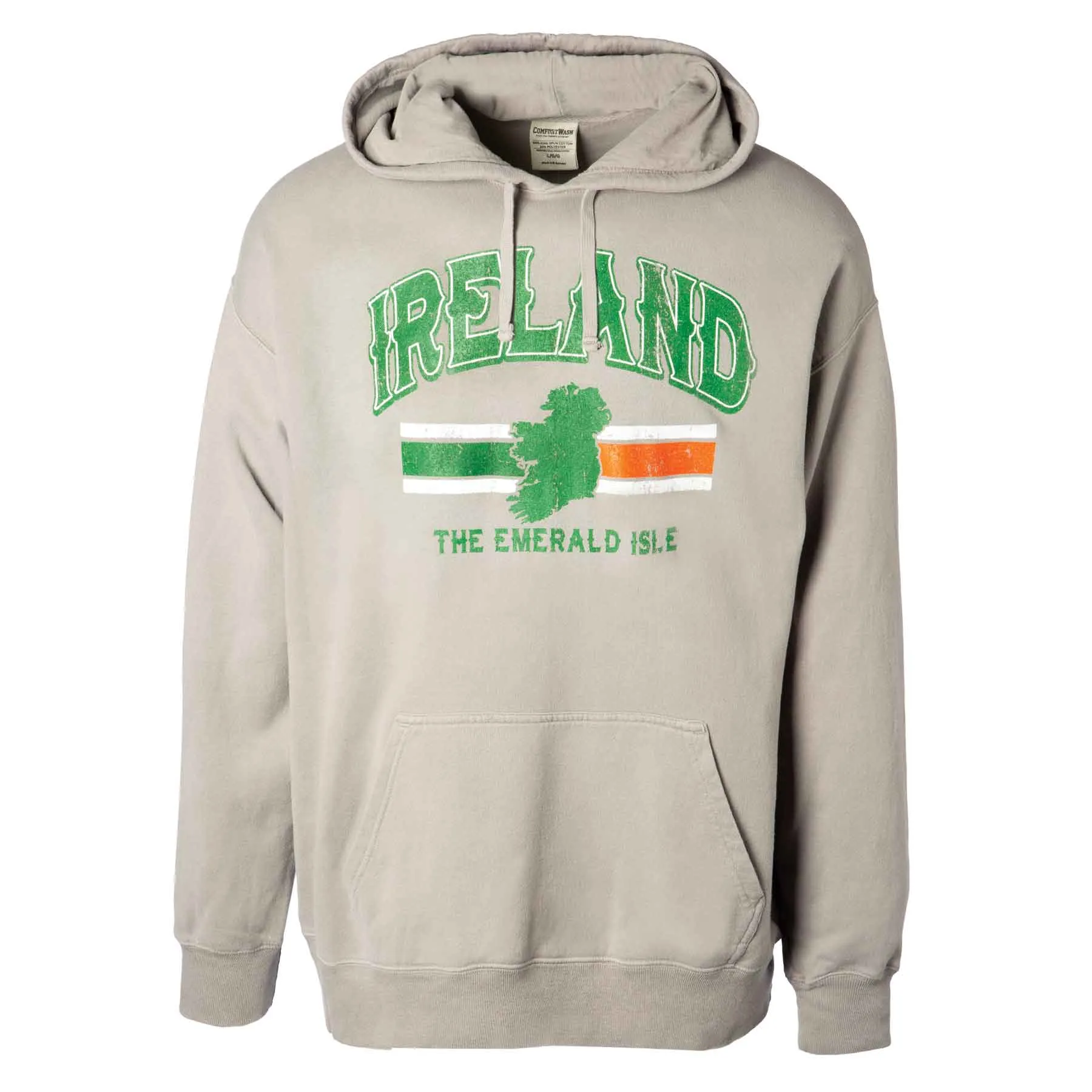 Ireland Hoodie with Ireland Flag Colors- Grey