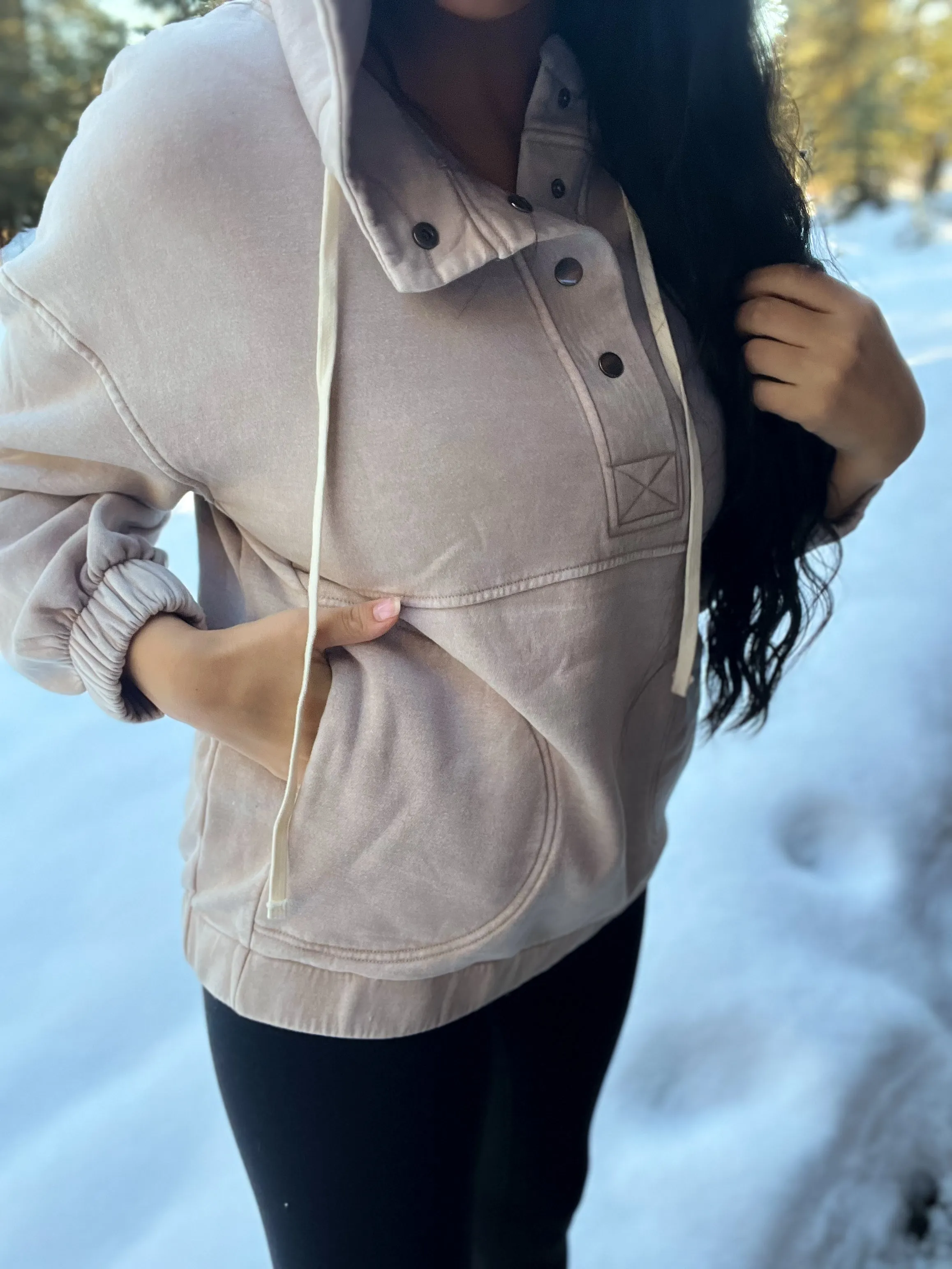 Just Comfort Oversized Fleece Pocket Hoodie- Ash Mocha