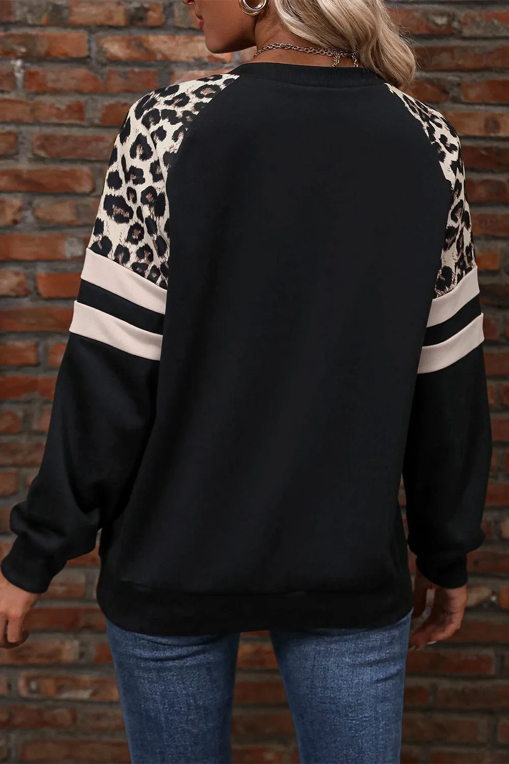 Leopard Print Colorblock Raglan Sleeve Sweatshirt