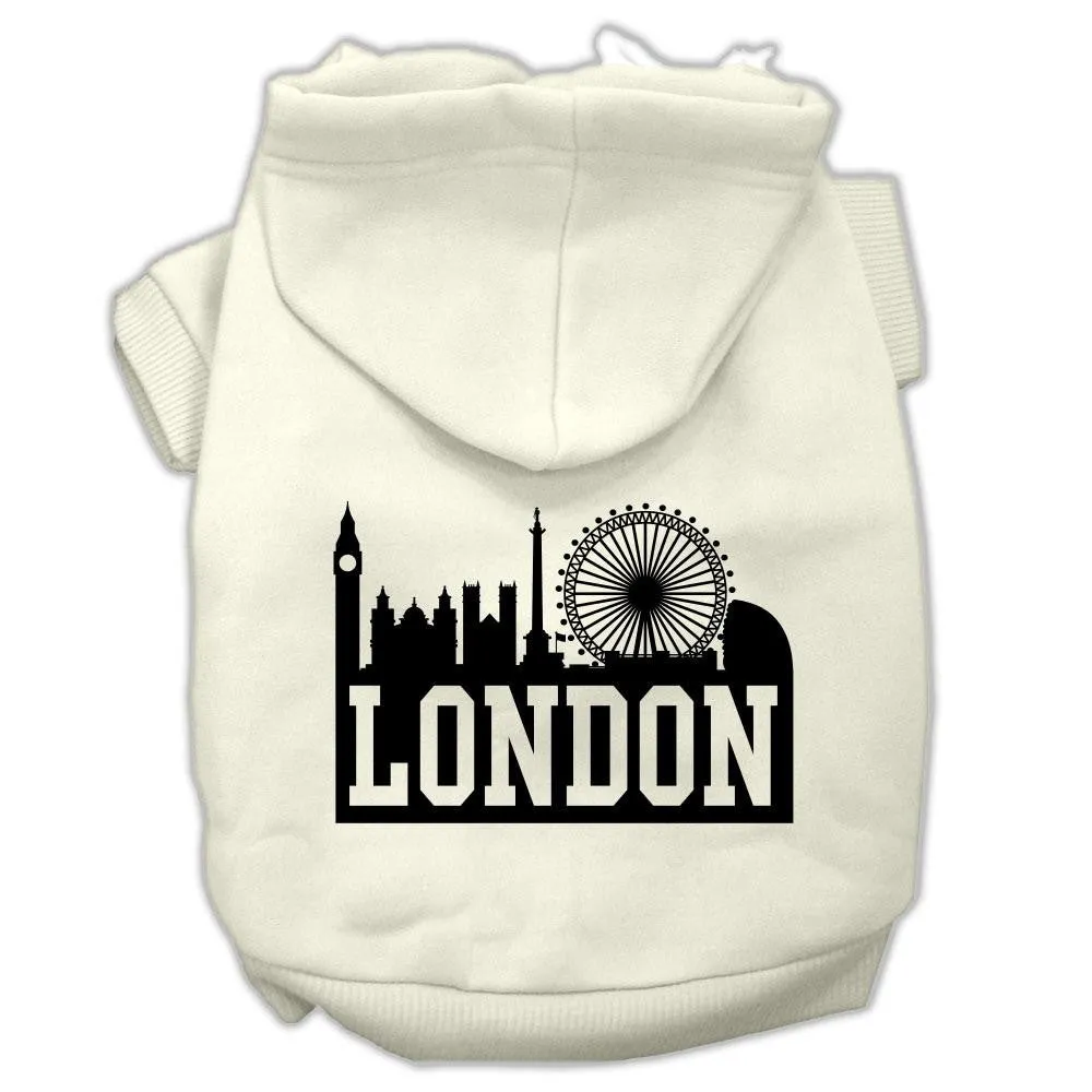 London Skyline Screen Print Pet Hoodies Cream Size Sm (10)