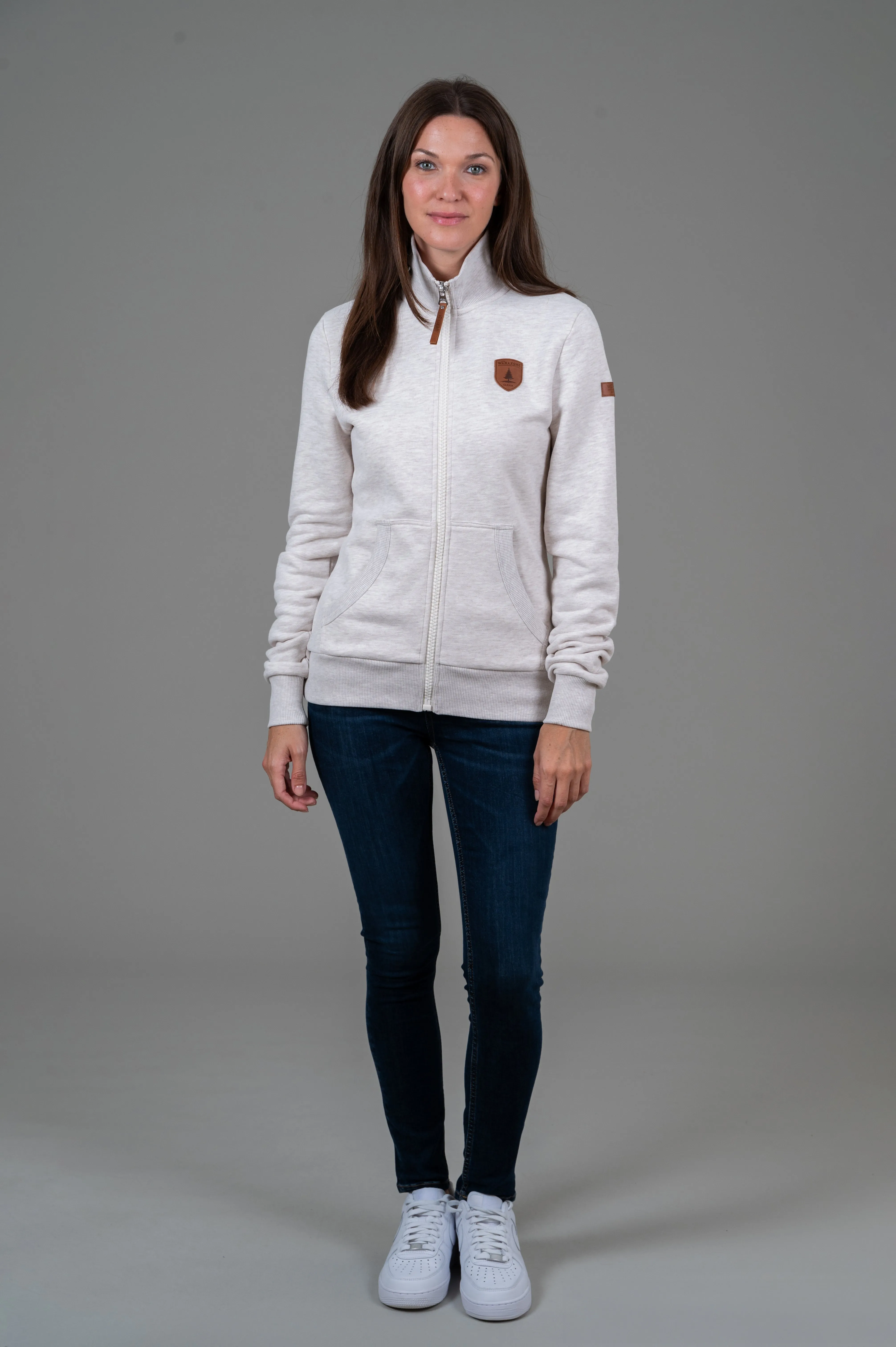 Marla Full-Zip Rib Neck Sweatshirt Heather Oatmeal