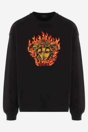 Medusa Flame Embroidered Jersey Sweatshirt