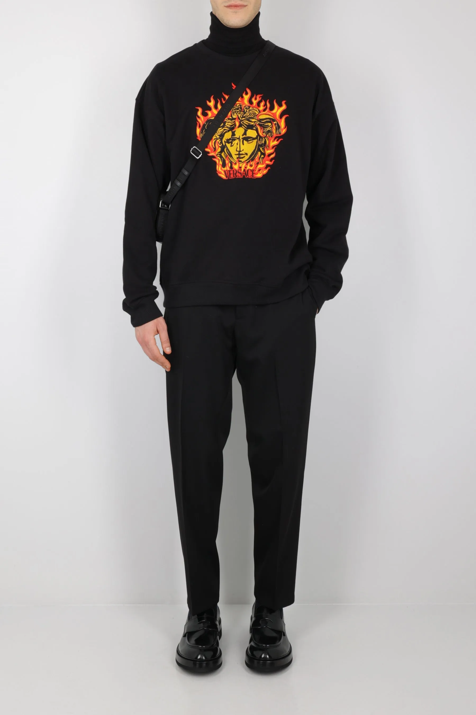 Medusa Flame Embroidered Jersey Sweatshirt