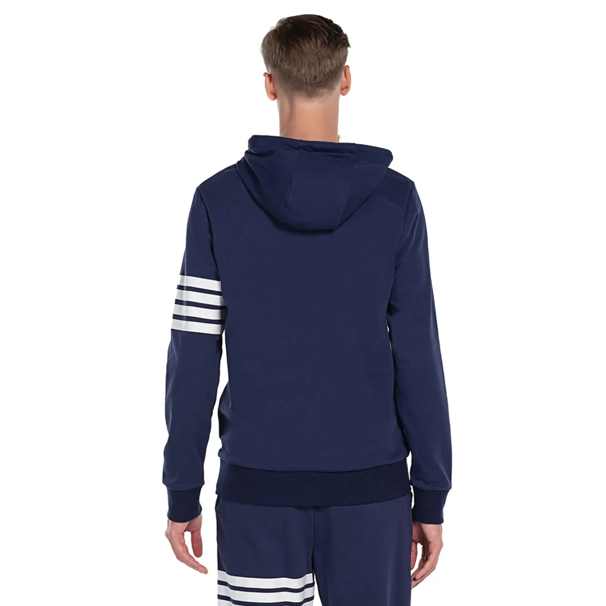 Mens Hoodie Sweatshirt Stripe Print Jumper grey or navy