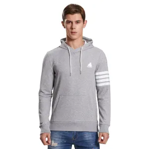 Mens Hoodie Sweatshirt Stripe Print Jumper grey or navy