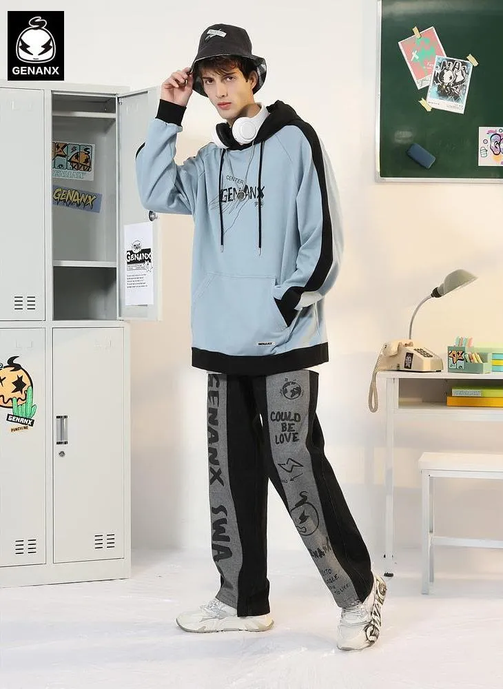 Minimalist Color Block Patchwork Raglan Sleeve Hoodies