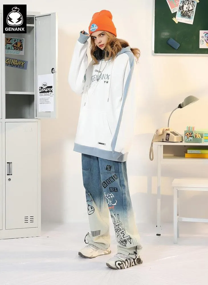 Minimalist Color Block Patchwork Raglan Sleeve Hoodies