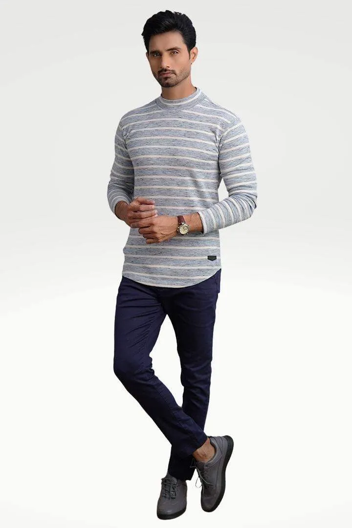 Misty Gray Mock Neck Striped Sweatshirt