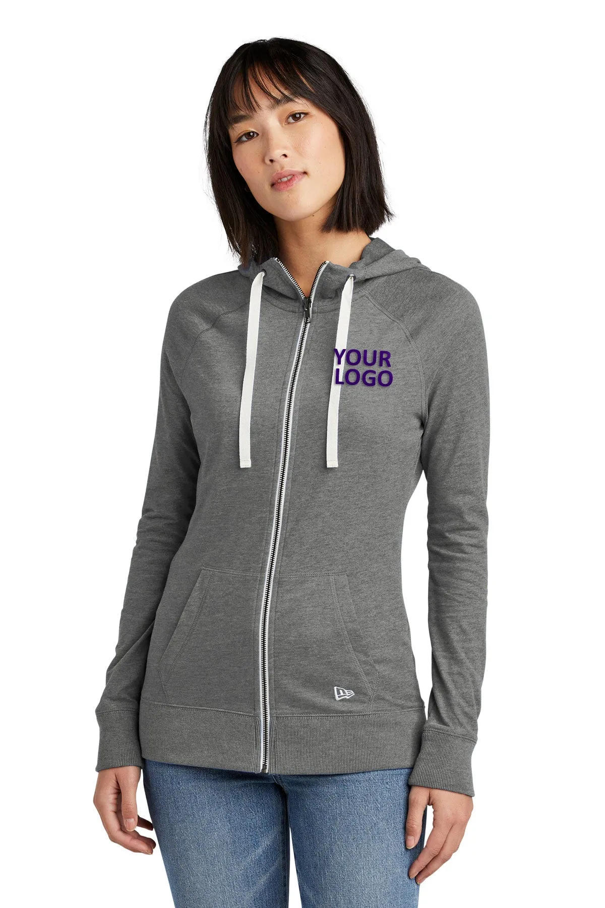 New Era Ladies Sueded Cotton Custom Zip Hoodies, Shadow Grey Heather