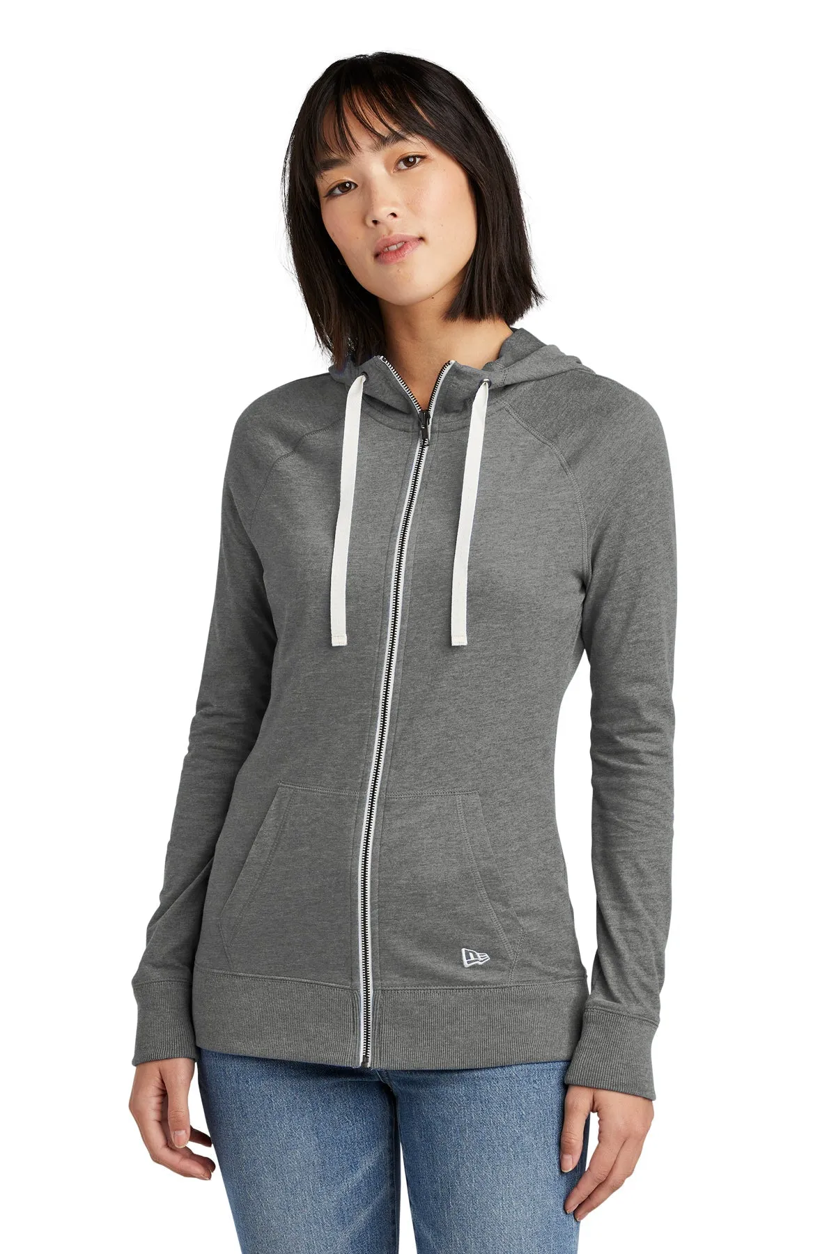 New Era Ladies Sueded Cotton Custom Zip Hoodies, Shadow Grey Heather